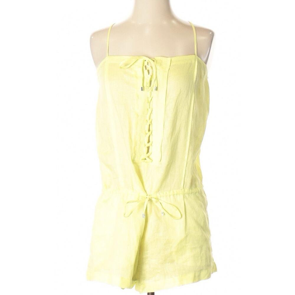 Diane von Furstenberg Neon Yellow Linen Lace-up Romper S